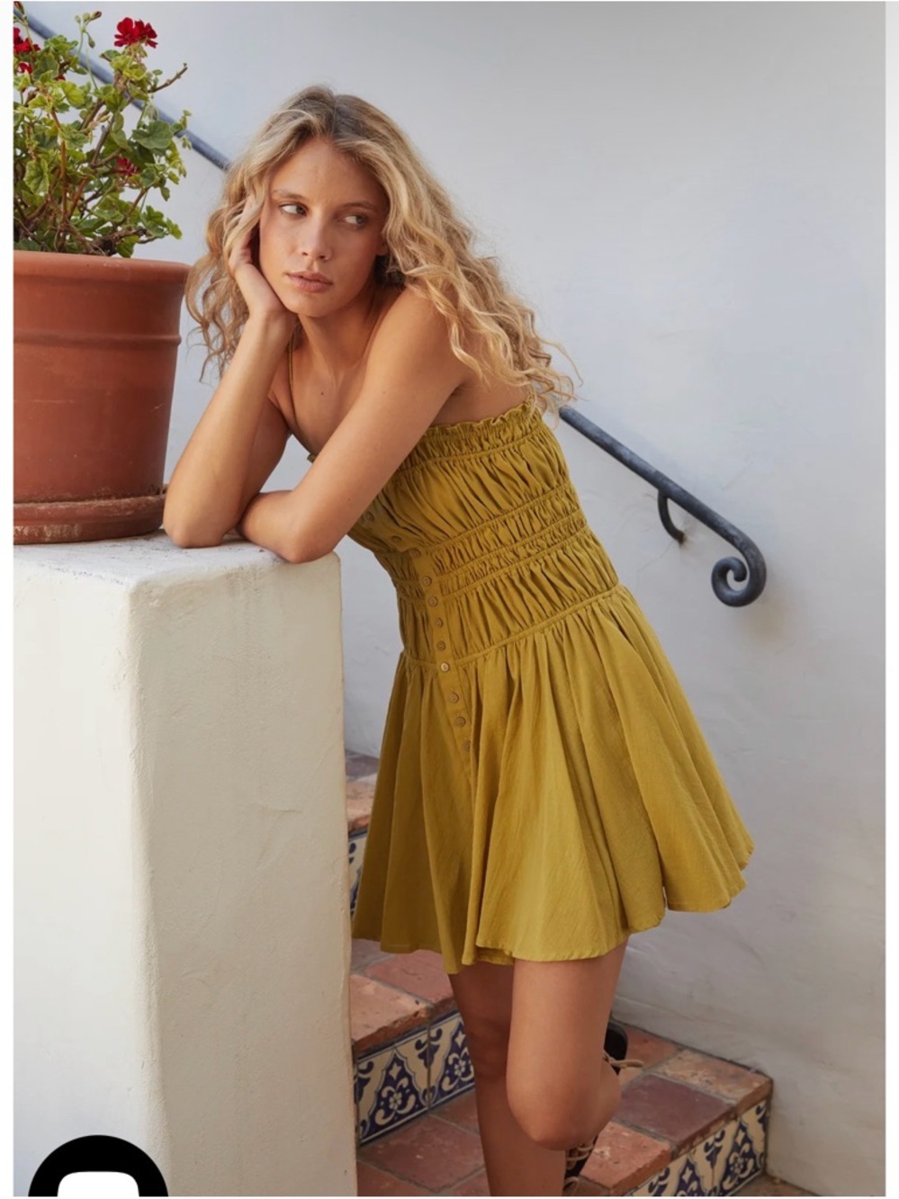 LucyParis MALVINA MINI DRESS - CHARTREUSE Smocked Strapless Mini Dress